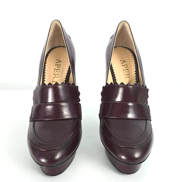 Aperlai High Heel Loafer Lucite Zig Zag Heel Platform Oxblood Burgundy Size 38 - Picture 2 of 14